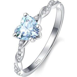 L-Created Aquamarine-925 Sterling Silver 1.25ct Heart Promise Ring